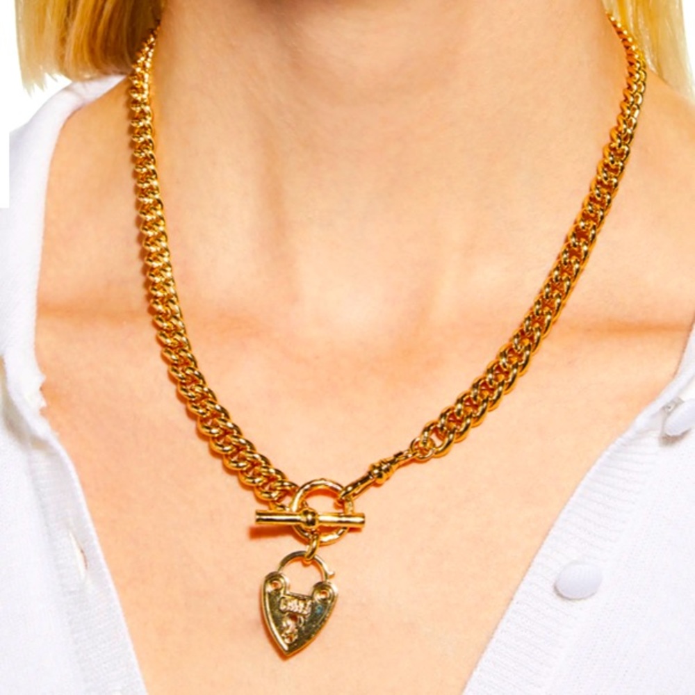 Gas Bijoux Locked Heart Padlock Necklace 24-karat Yellow Gold Plated Brass